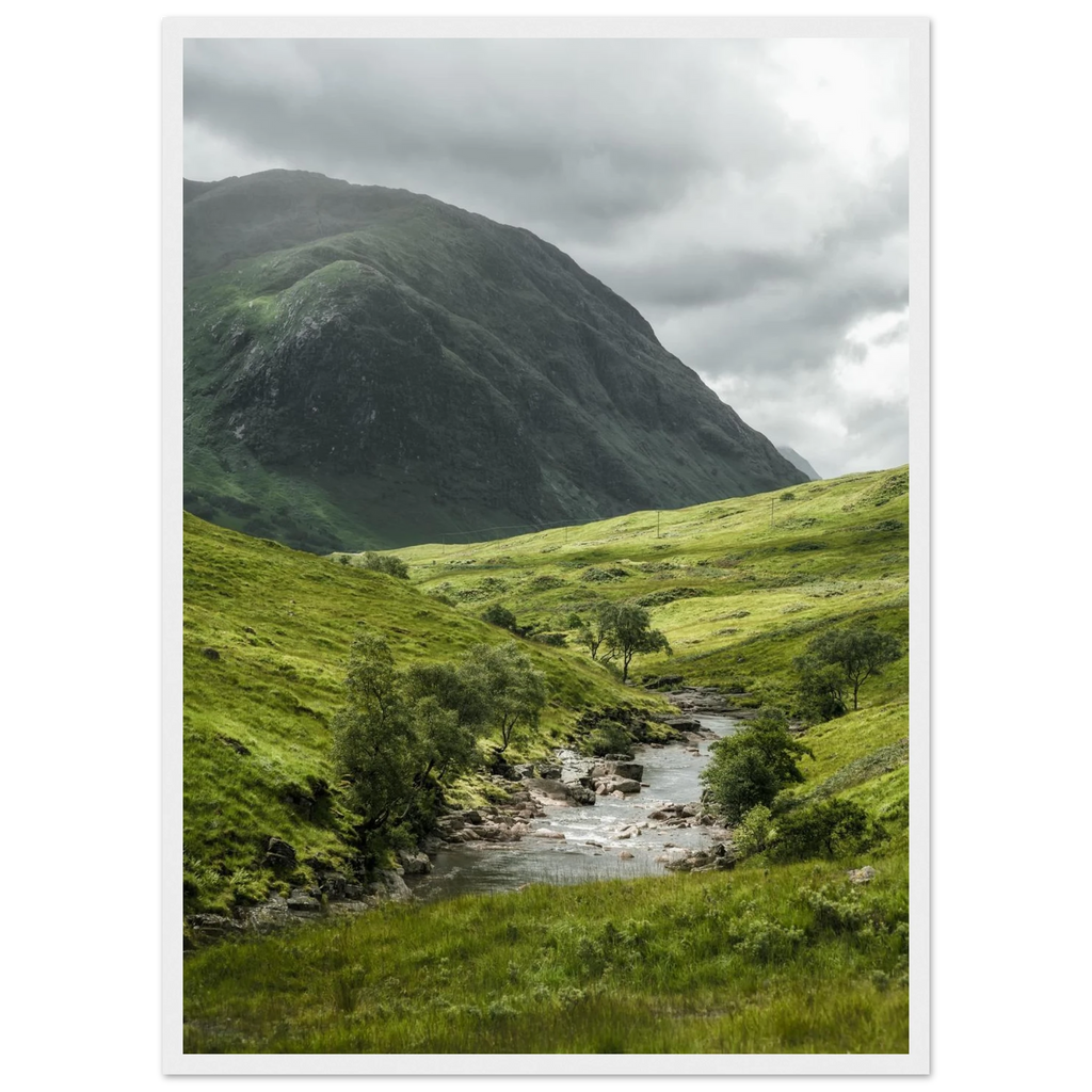 Mountain and river landscape in Glen Etive in the
Scottish Highlands