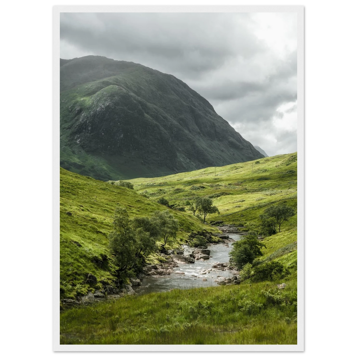 Mountain and river landscape in Glen Etive in the
Scottish Highlands